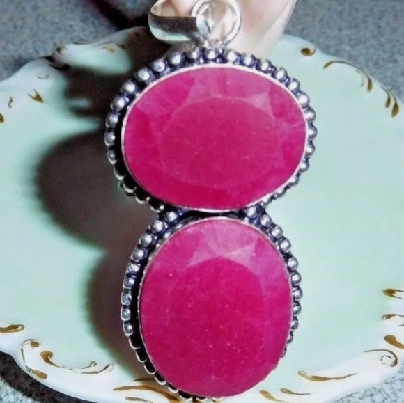 Natural Raw Cut Ruby 925 Silver Pendant - Picture 6 of 6